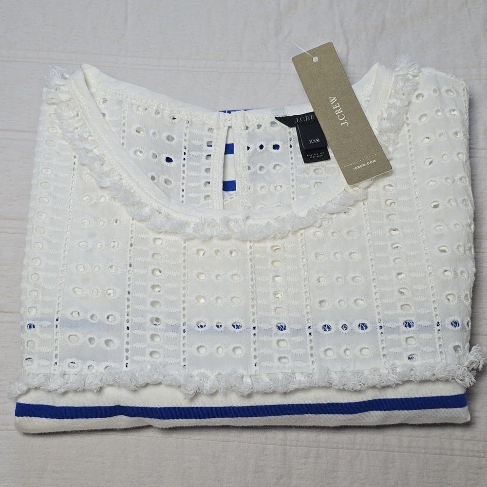 J. Crew Coastal Chic Stripe & Eyelet Tee - Nautical Summer Preppy Aesthetic XXS - Picture 12 of 12